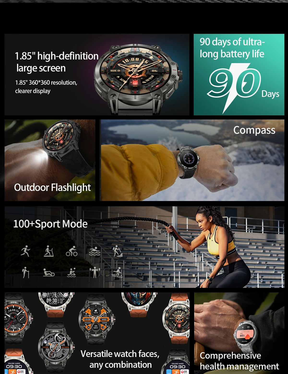 LIGE 760mAh Large Battery Outdoor Smart Watch Men