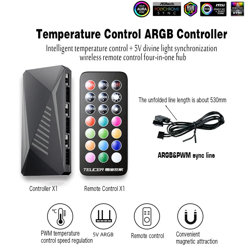 TEUCER 3 in 1 Fan Hub 4Pin PWM