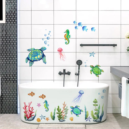 Cartoon Sea Turtle Seahorse Wall Stickers Kids Room