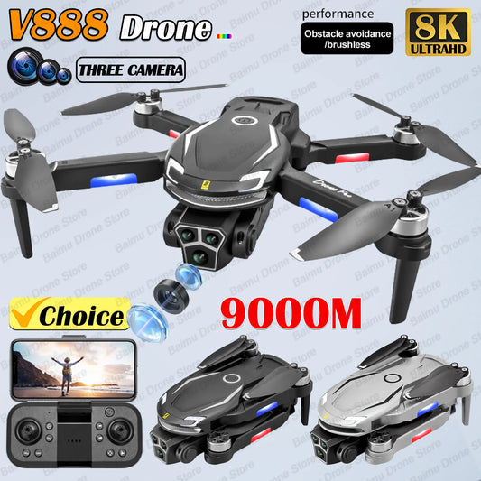 New V888 Brushless Drone 8K Professional HD Triple