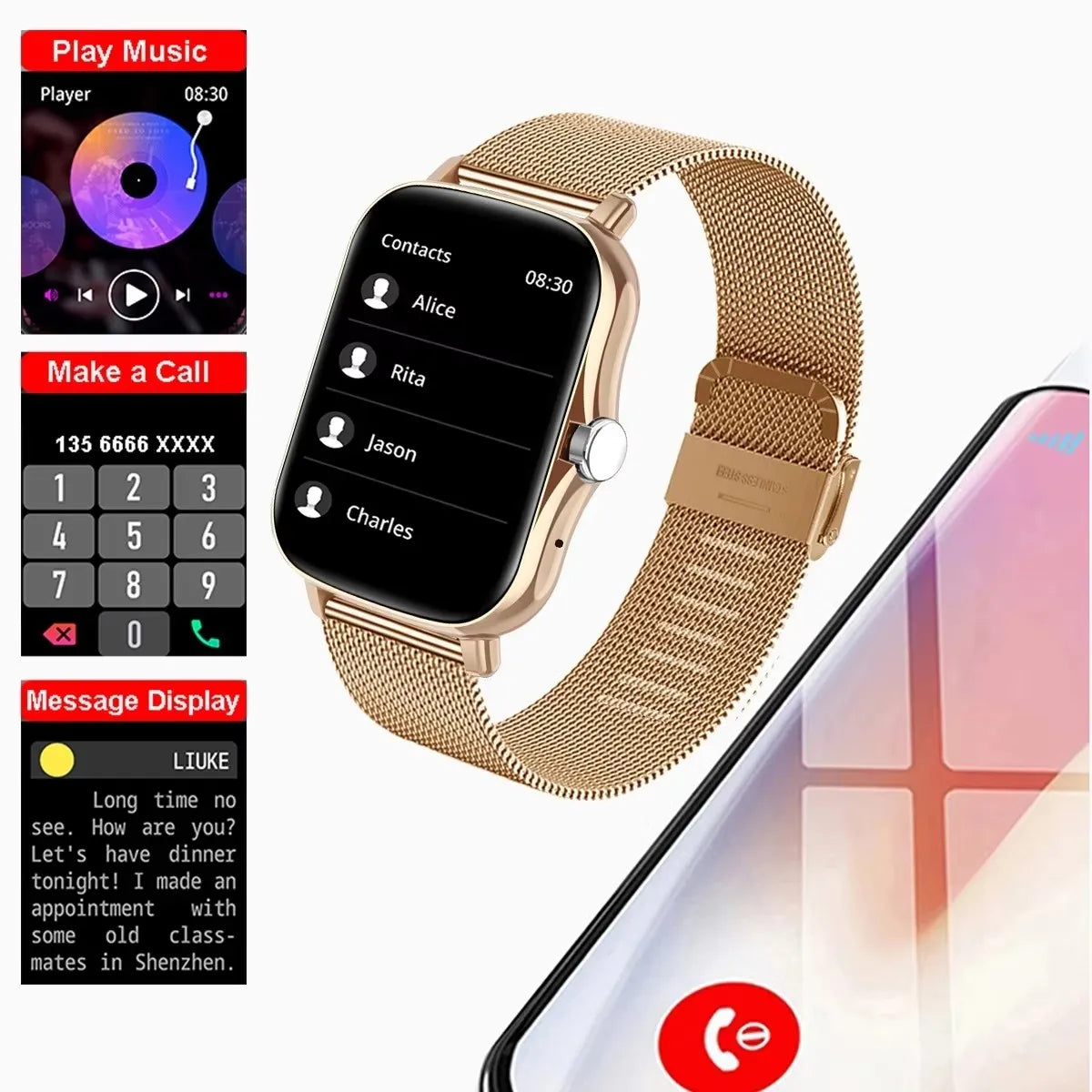 1.83'' Waterproof Smart Watch with Message Answer Call