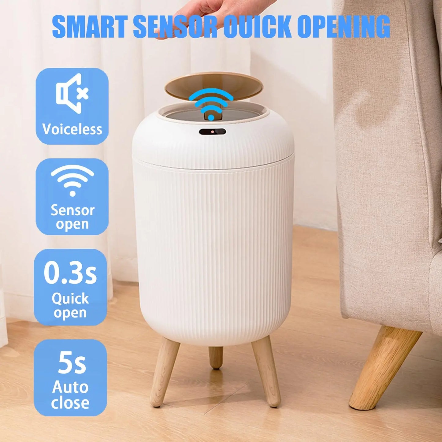 Automatic Trash Can with Lid, Small Plastic Smart