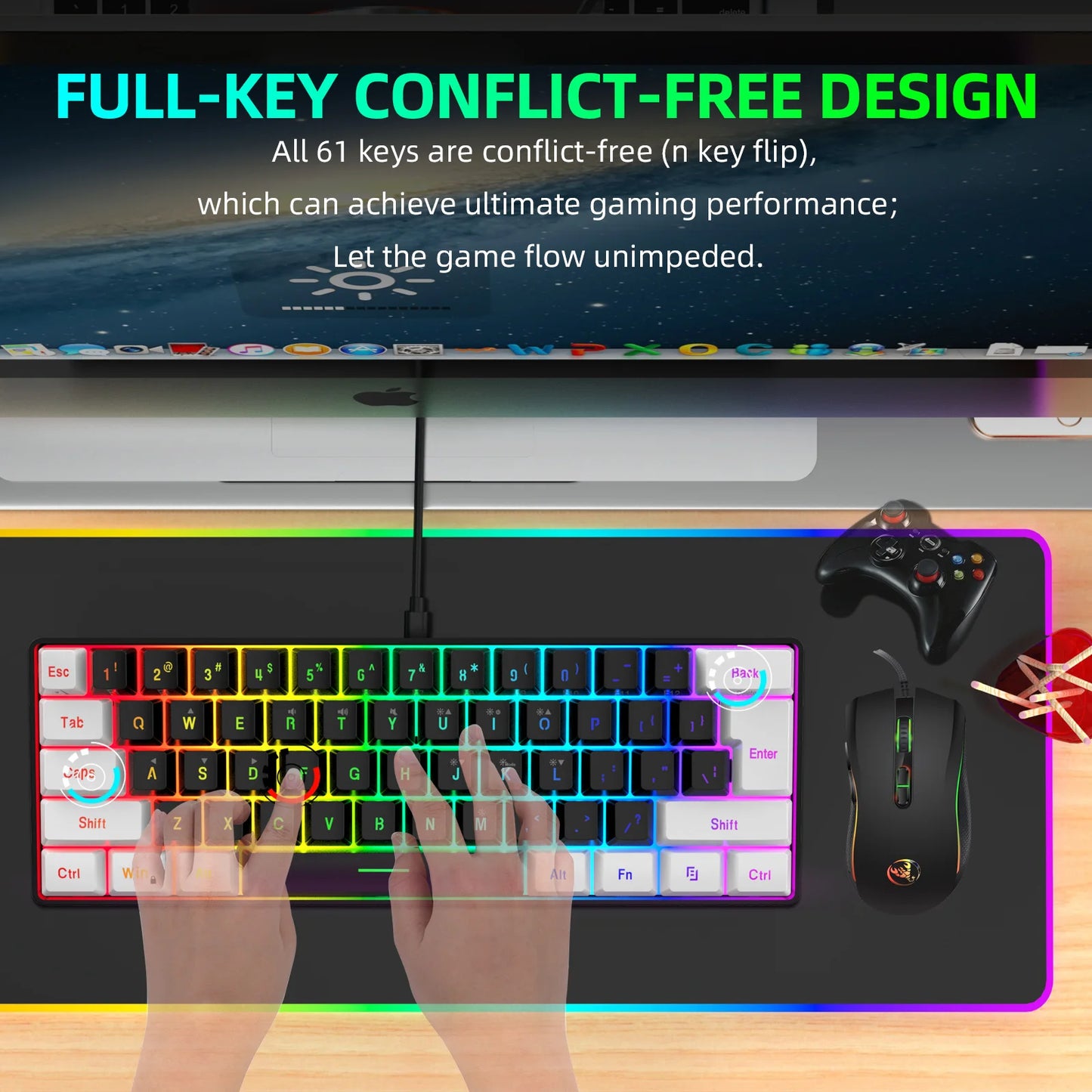 New 61keys Wired White Black Keyboard RGB Gaming Mouse
