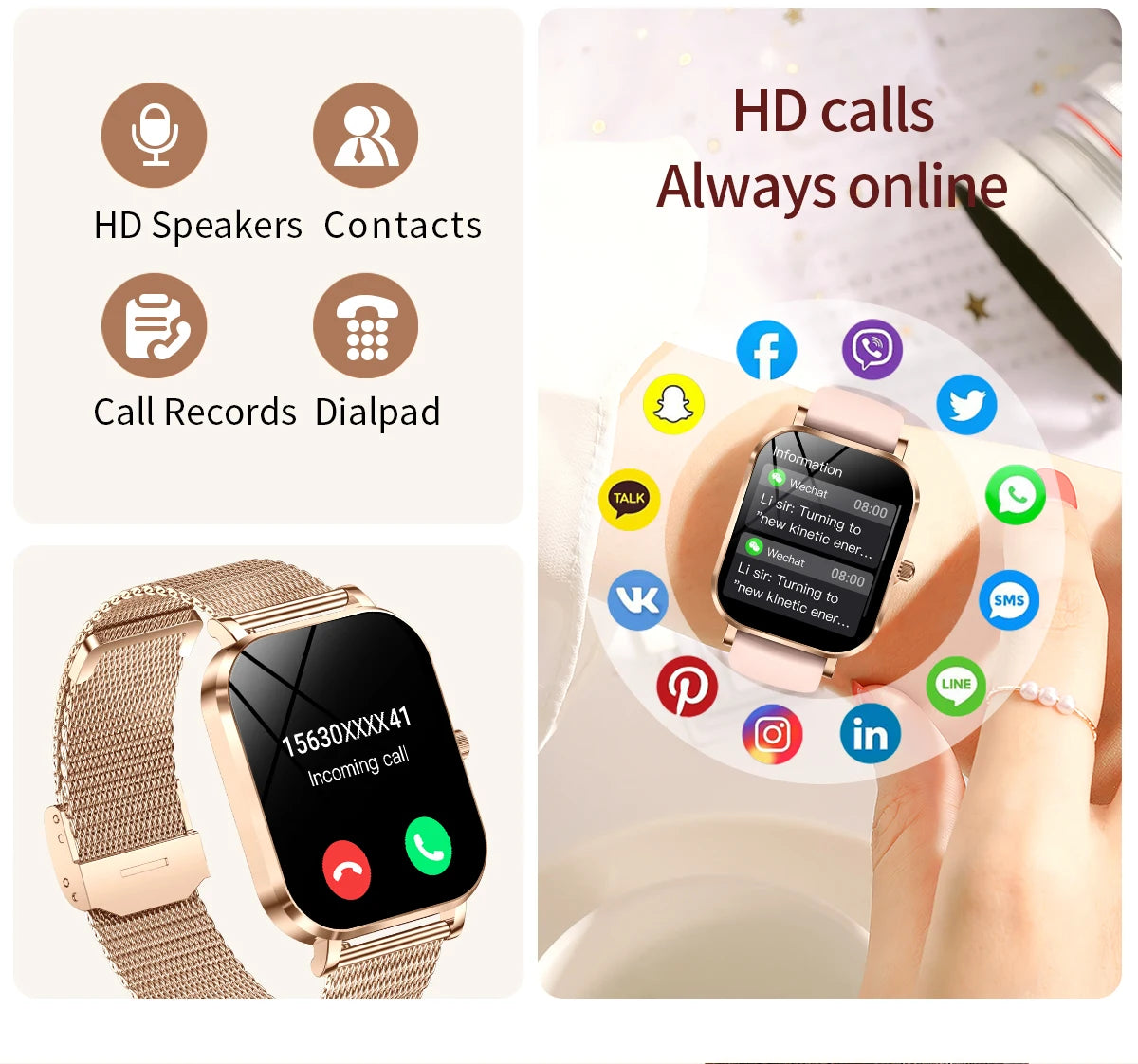 2025 New Smart Watch Women Waterproof Bluetooth Call