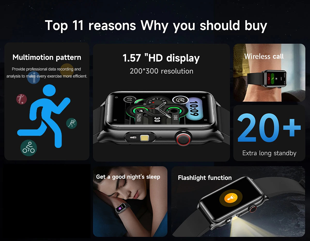 2025 New Smart Watch Men LED Bluetooth Call