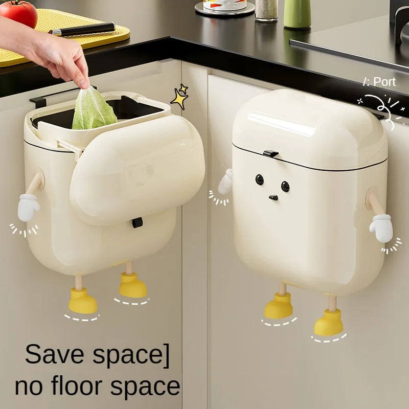 9L/12L DIY Cream-Colored Wall-mounted Kitchen Trash Can with