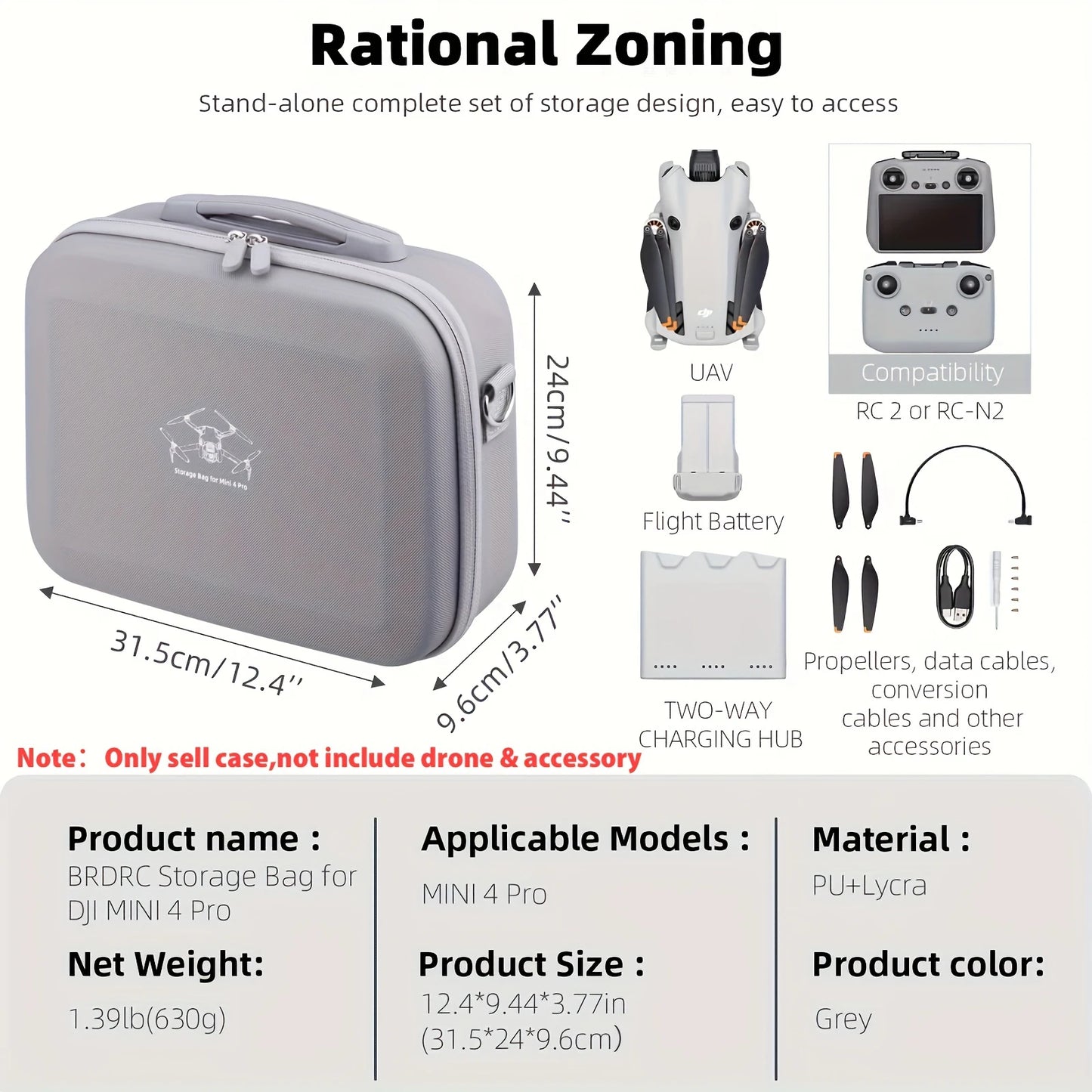 Mini 4 Pro RC 2 Case, Large Capacity