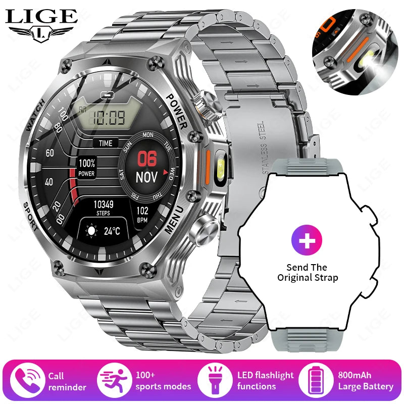 LIGE New Men Smart Watch Bluetooth Calling 800mAh