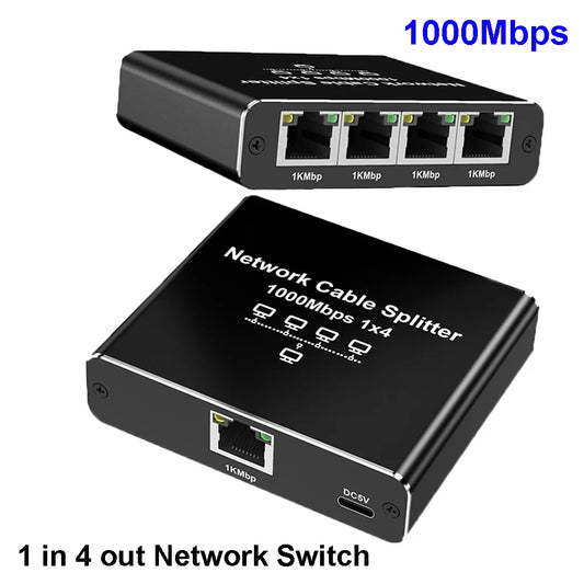 MZX 1-in-4-out 1000M Gigabit Network Hub Switch RJ45