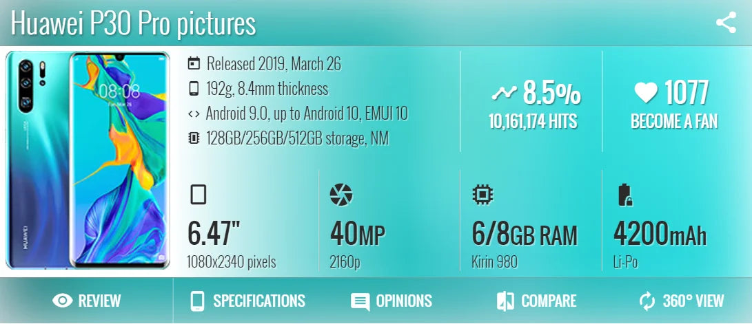 Global,HUAWEI-P30 Pro,Smartphone Android,Google Play Store,6.47 inch 8GB+512GB ROM,Mobile