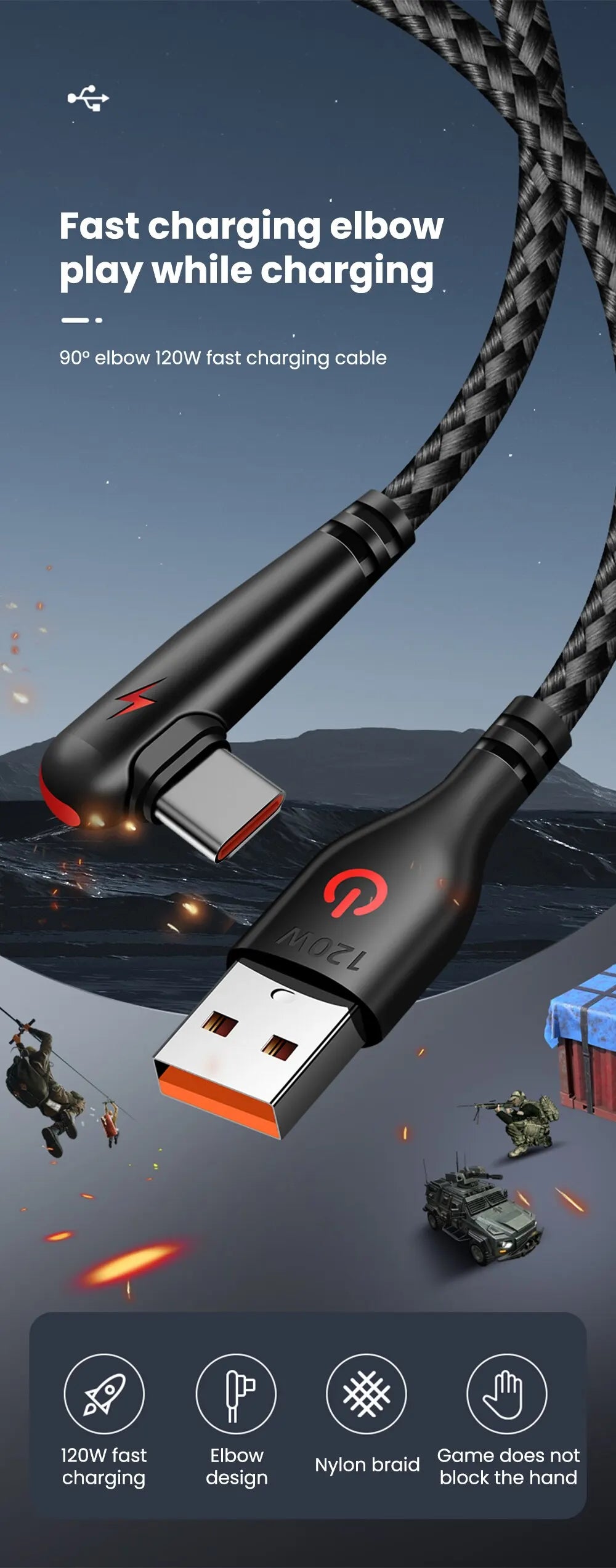 90 Degree Elbow Type C USB Fast Charging