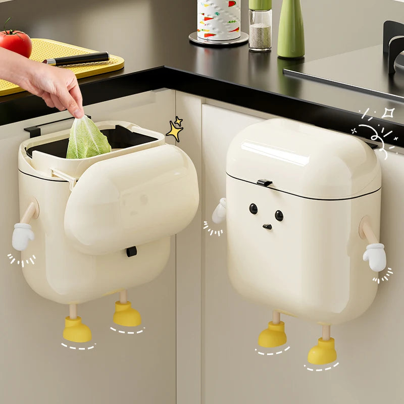9L/12L DIY Cream-Colored Wall-mounted Kitchen Trash Can with