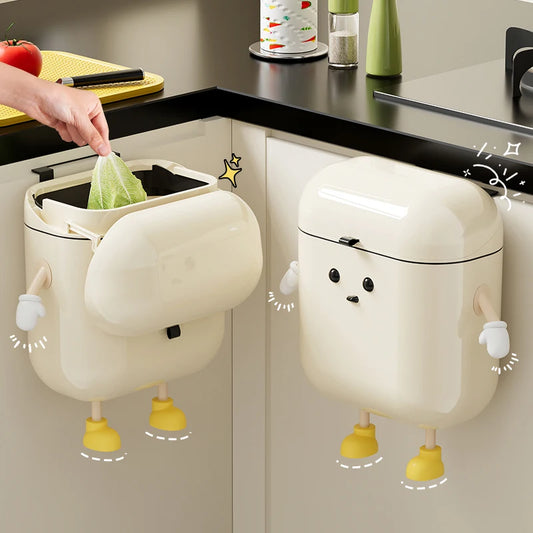 9L/12L DIY Cream-Colored Wall-mounted Kitchen Trash Can with