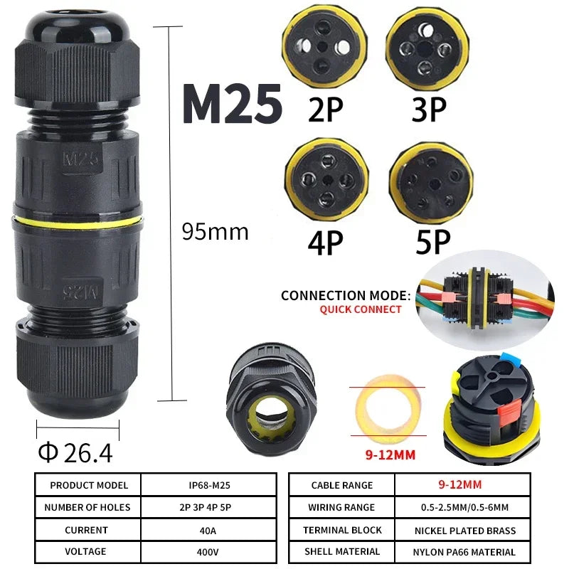 IP68 Outdoor Waterproof Junction Box Electrical Cable Connector,