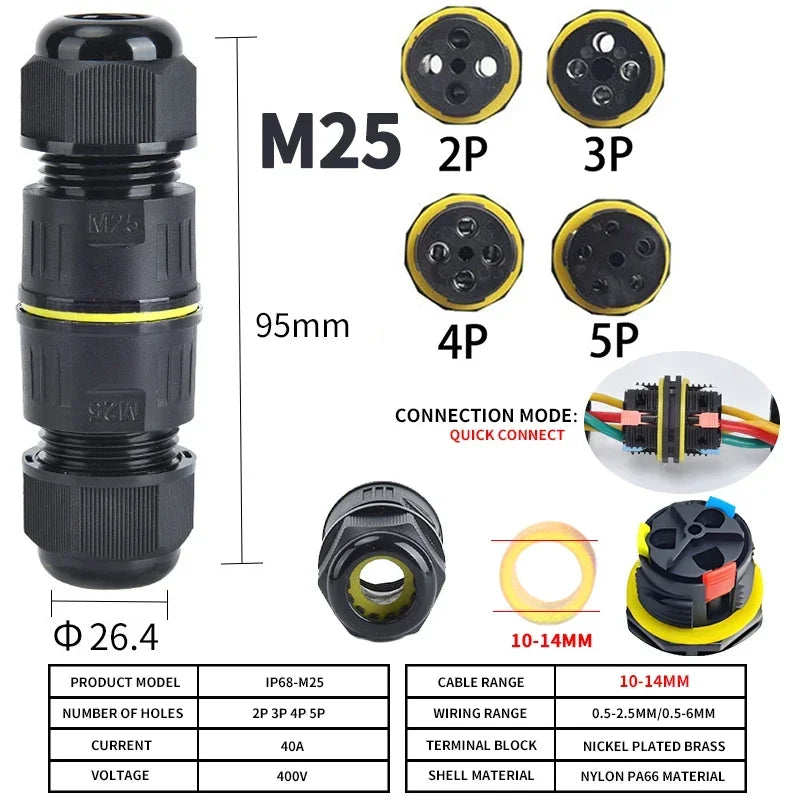 IP68 Outdoor Waterproof Junction Box Electrical Cable Connector,