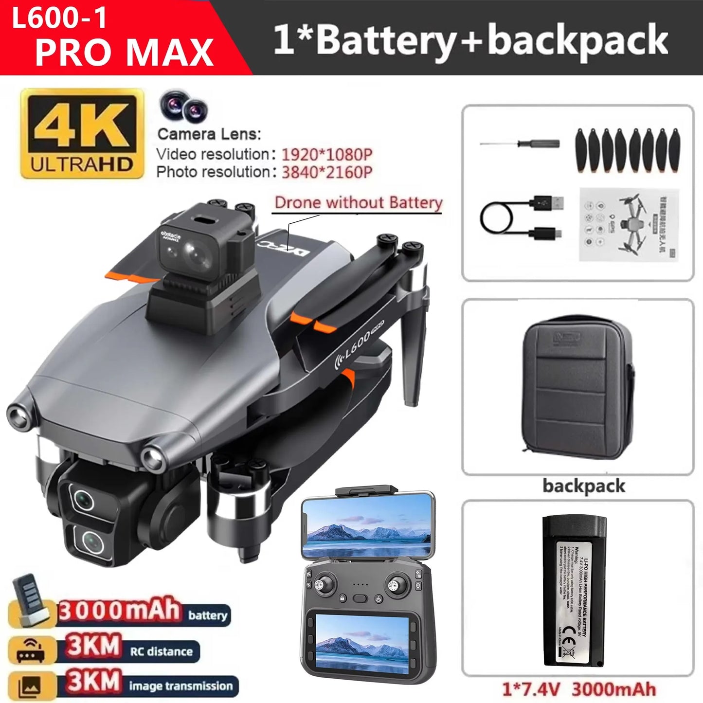 L600-1 Pro MAX GPS Drone 4K Professional HD
