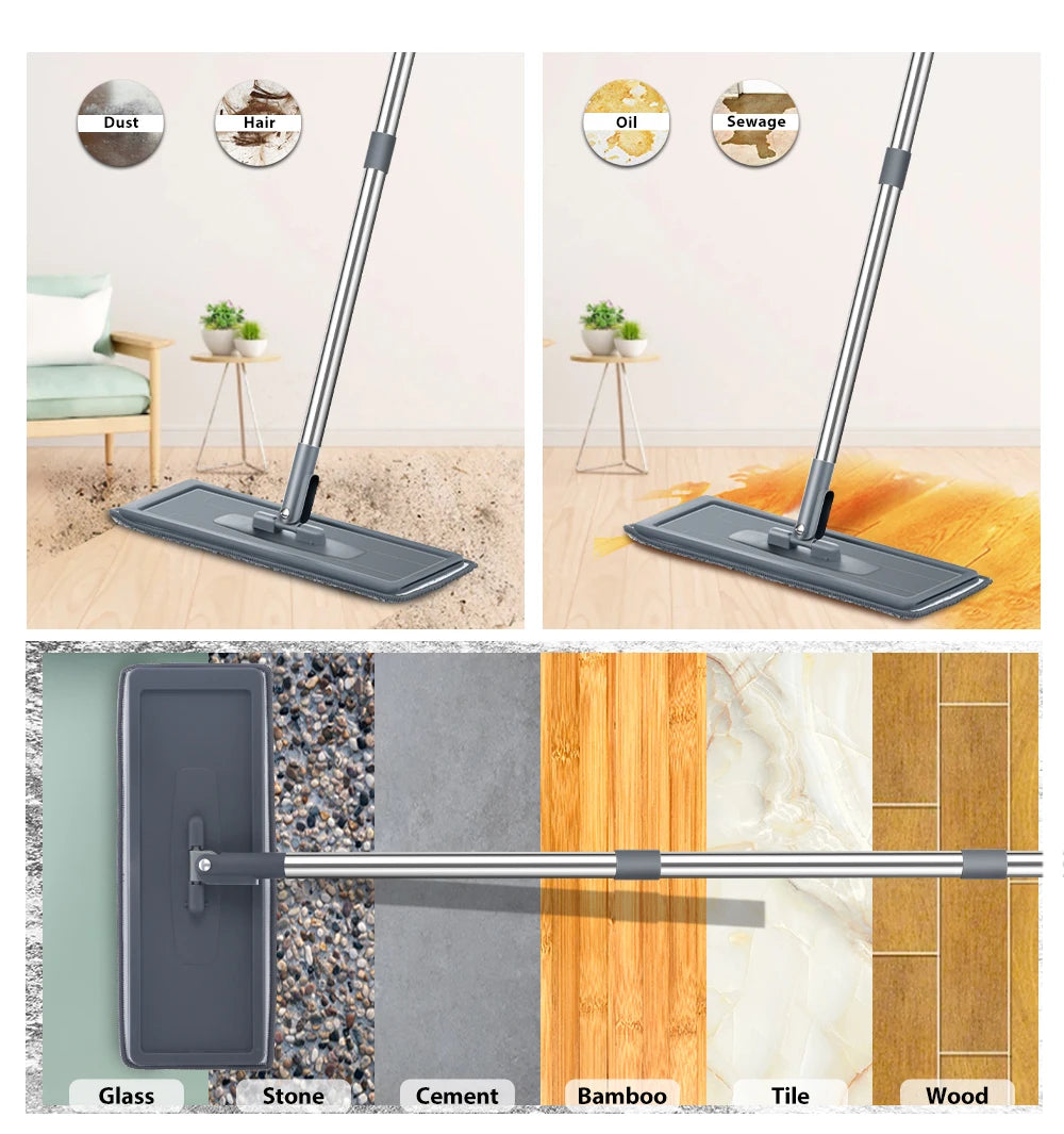 Hand Free Flat Floor Mop And Bucket Set