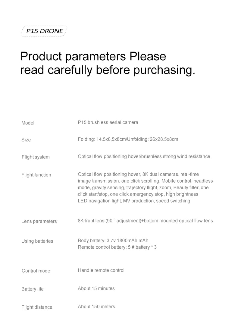 P15 Screen Control Drone 8K Professional Camera HD