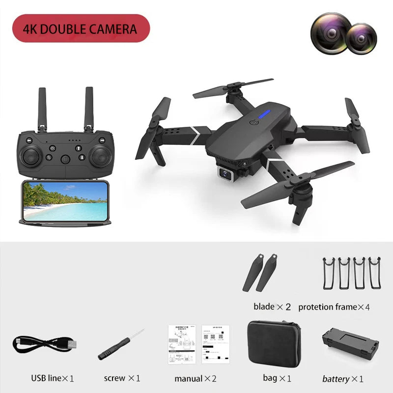Hot-Selling E88 Smart Drone, One-Click Takeoff, Dual Camera