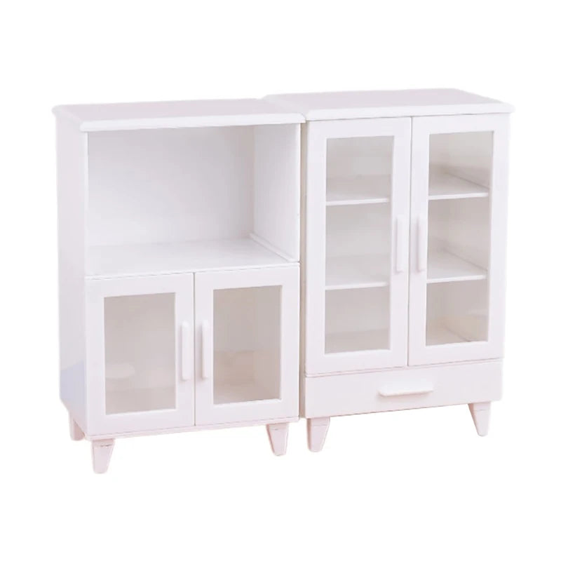 2Pcs/set Miniature White Cupboard Display Cabinet Storage Lockers