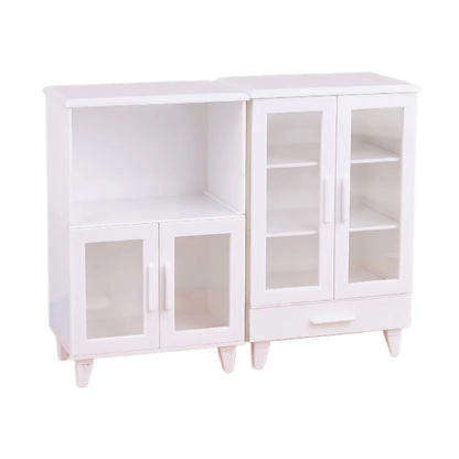2Pcs/set Miniature White Cupboard Display Cabinet Storage Lockers
