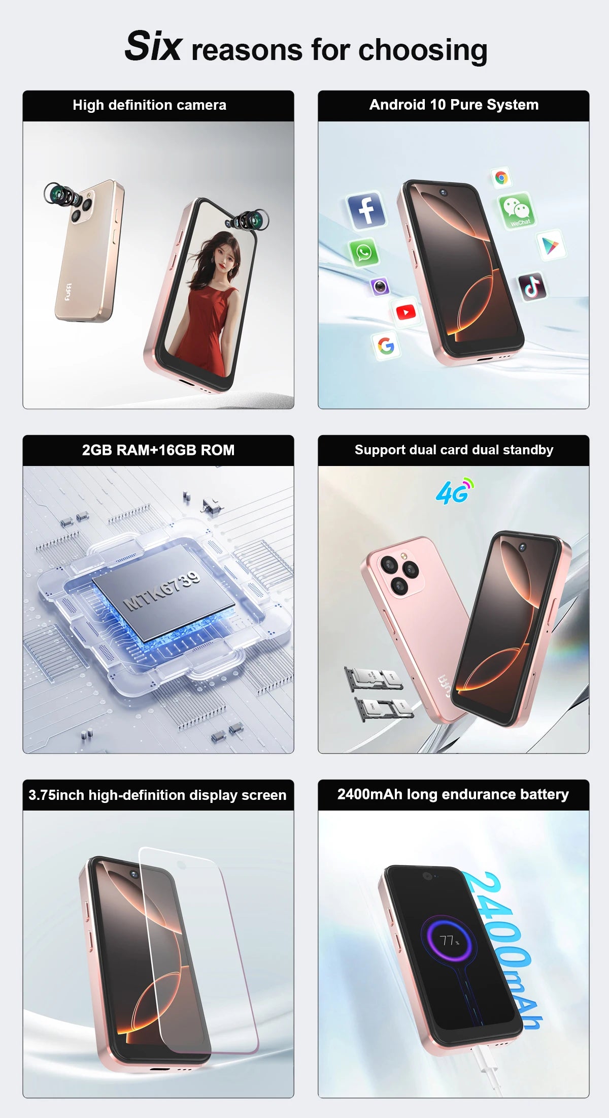 FUFFI-i16 Pro Mini Smartphone,4G Network,3.75 inch,2+16GB ROM,Android 10.0,Mobile