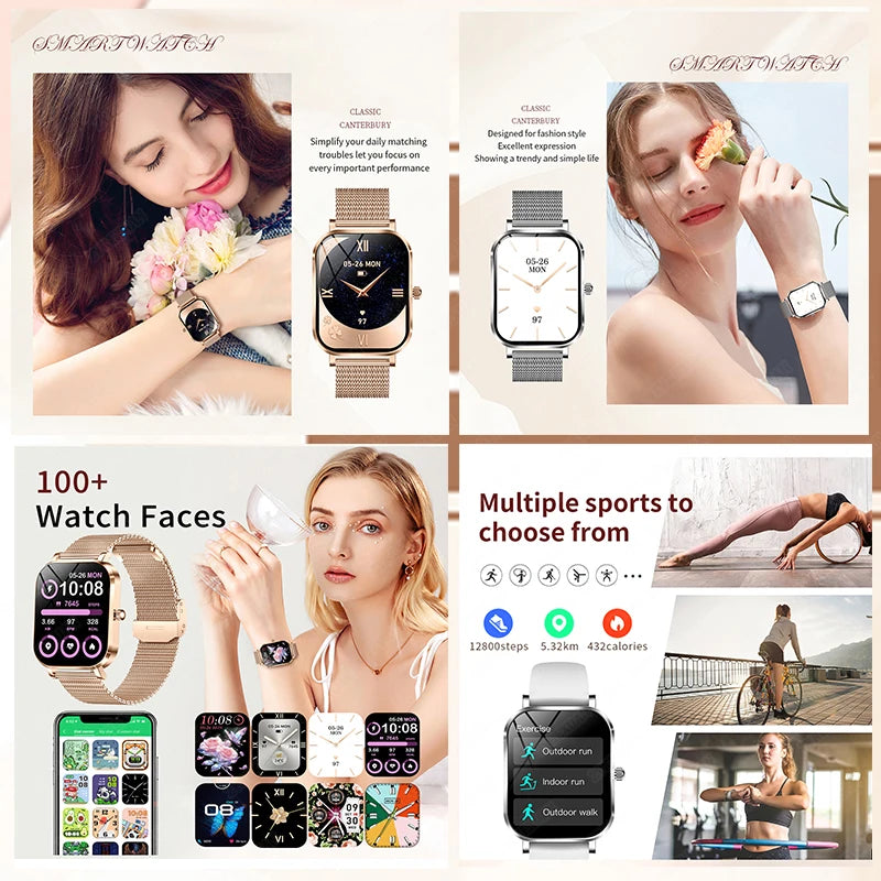2025 New Smart Watch Women Waterproof Bluetooth Call