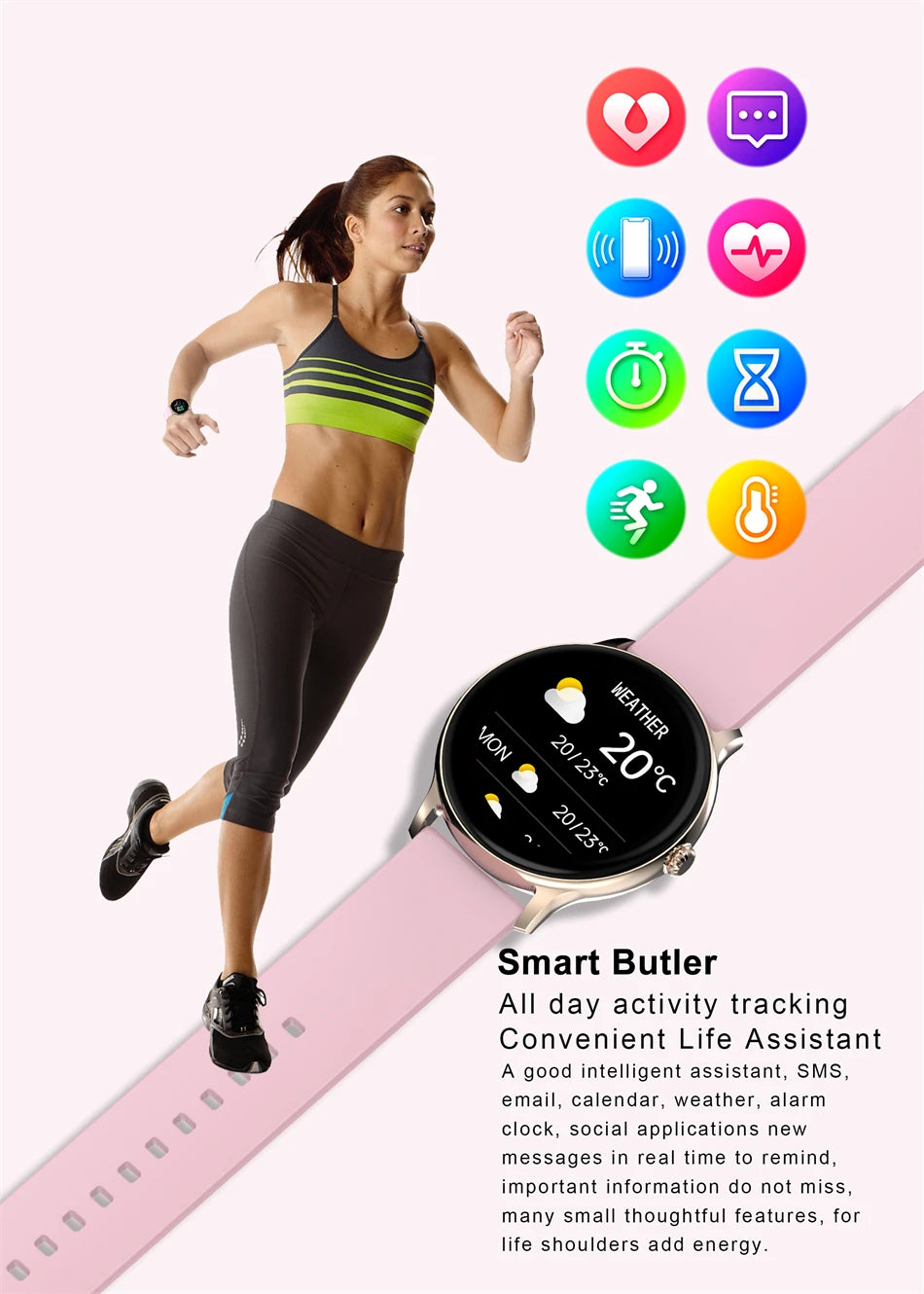 LIGE Women Smart band Watch Real-time Weather Forecast
