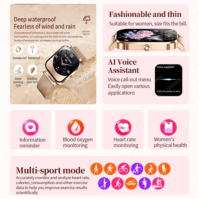2025 New Smart Watch Women Waterproof Bluetooth Call