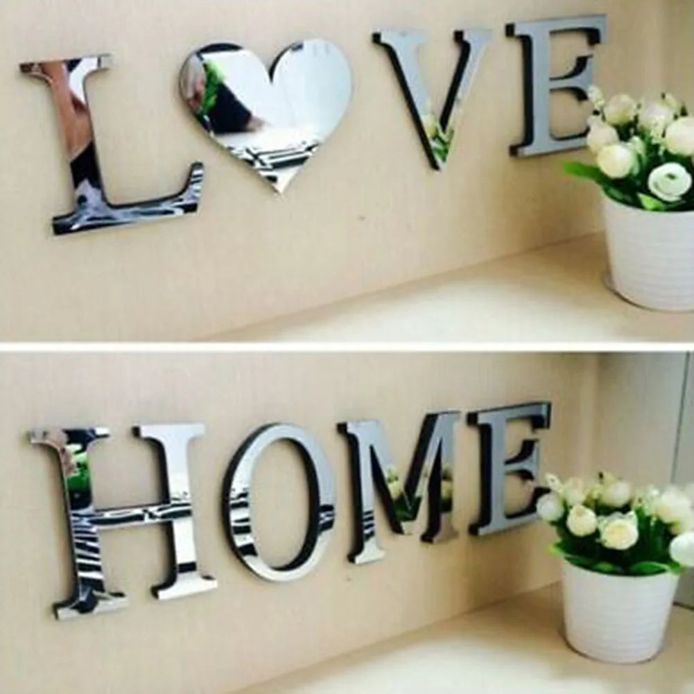 4pcs Letter Wall Stickers Letters Love Mirror Tiles