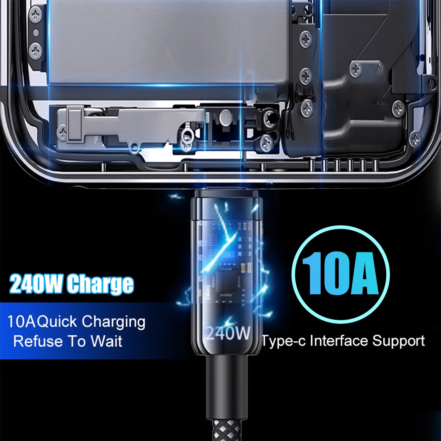 240W 10A Quick Charging USB C Cable Nylon