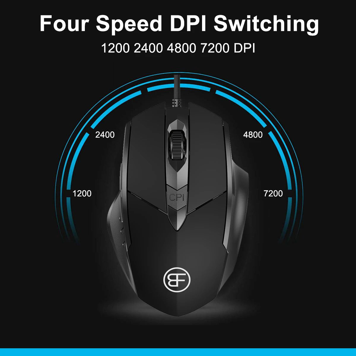 USB Wired Mouse, 7200 DPI Corded Computer Mouse