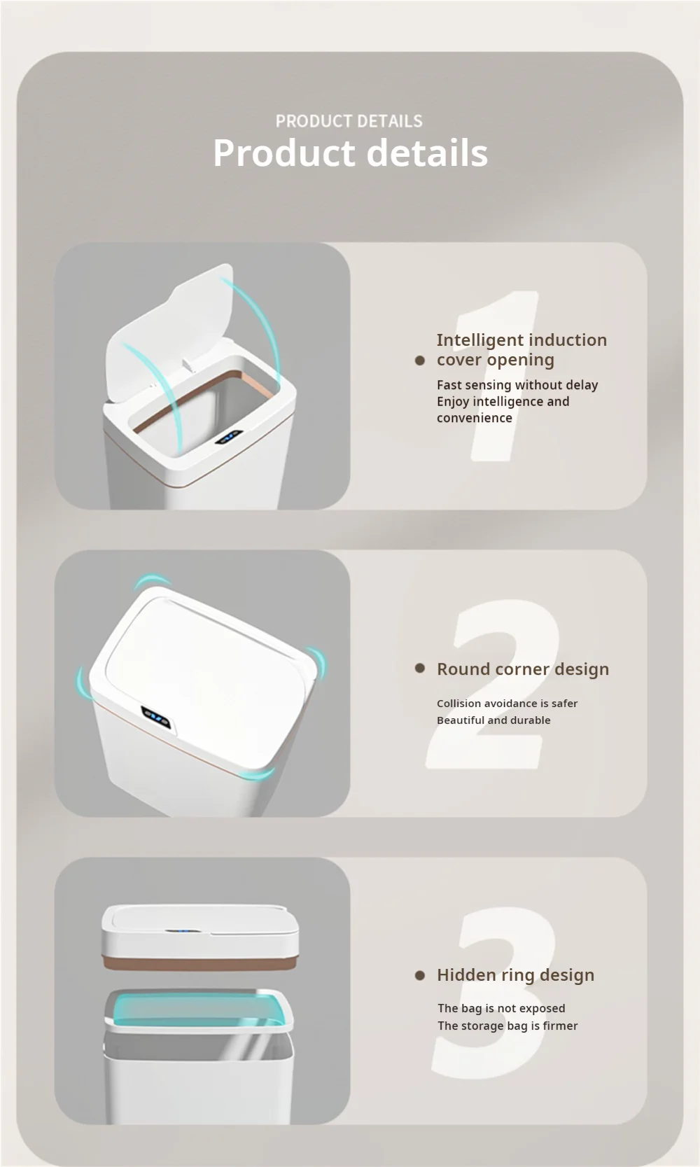 Smart Bathroom Trash Can Automatic Bagging Electronic Trash