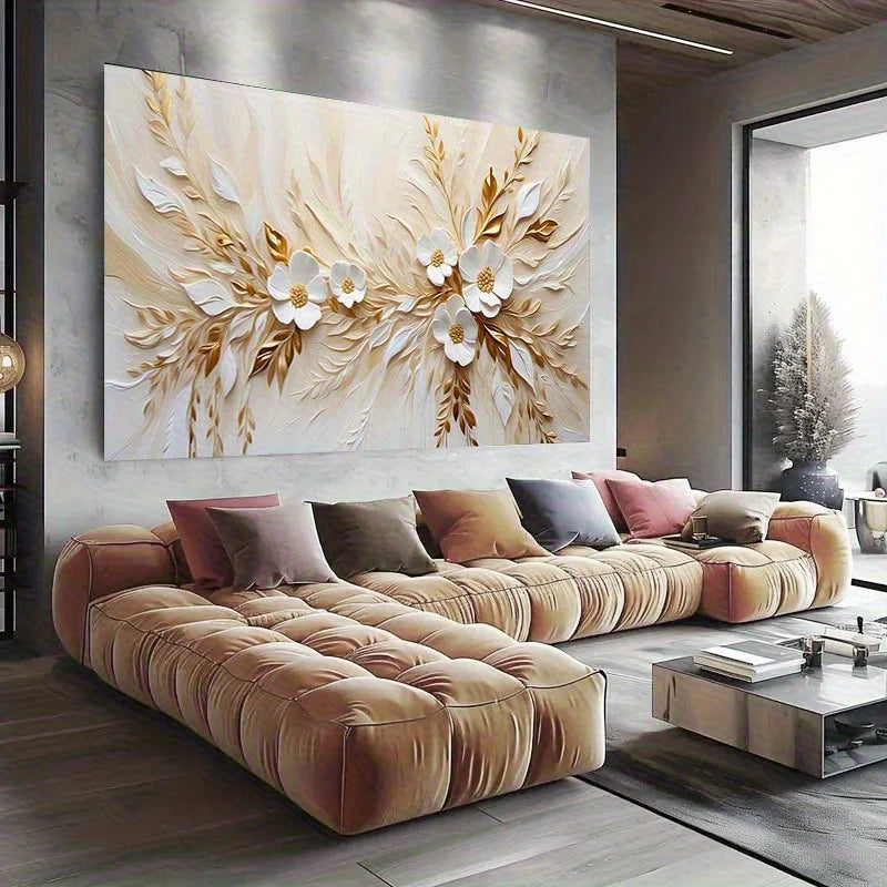 Abstract Golden White Flower Poster and Prints, Canvas