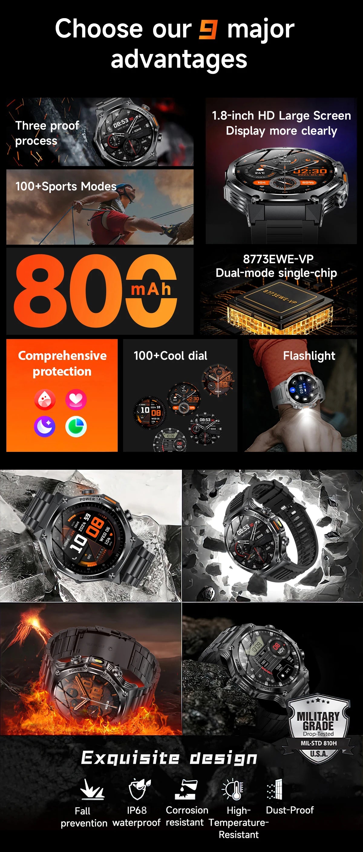LIGE New Men Smart Watch Bluetooth Calling 800mAh