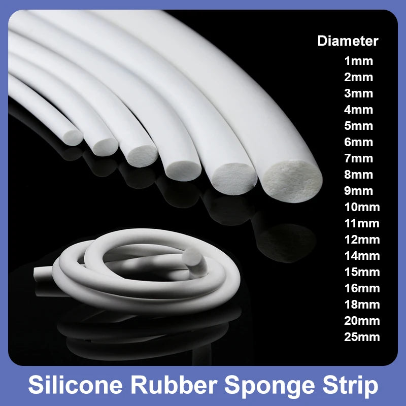 White Silicone Rubber Sponge Strip 1/2/3/4/5/6/7/8/9/10/12/14/16/18/20/25mm Round Foamed