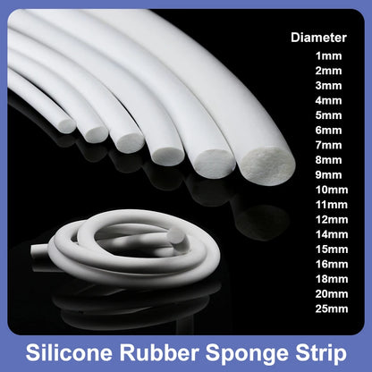 White Silicone Rubber Sponge Strip 1/2/3/4/5/6/7/8/9/10/12/14/16/18/20/25mm Round Foamed