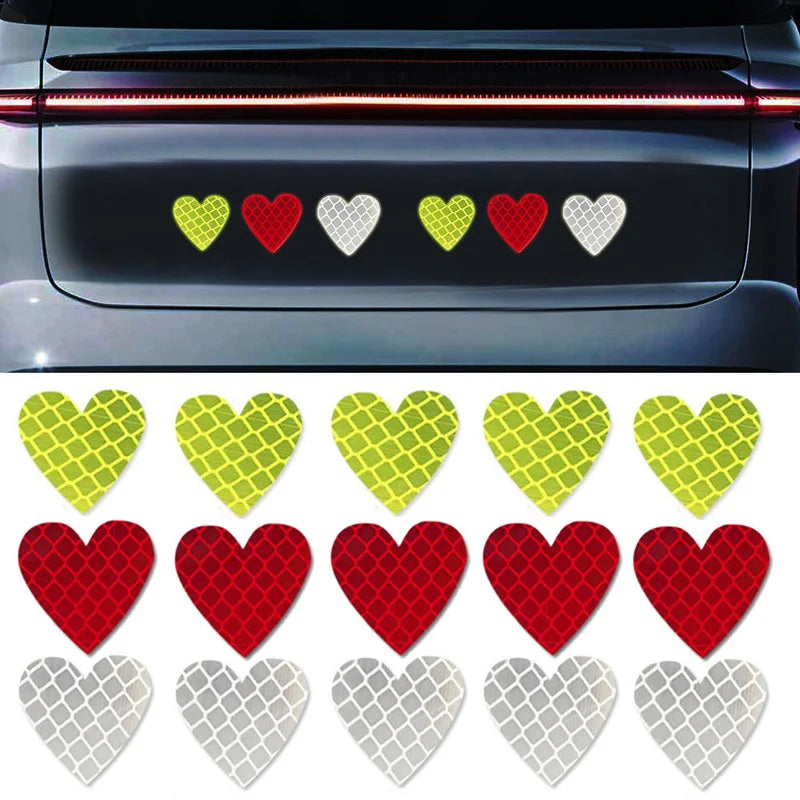 12pcs Heart Shape Reflective Car Stickers Night Warning