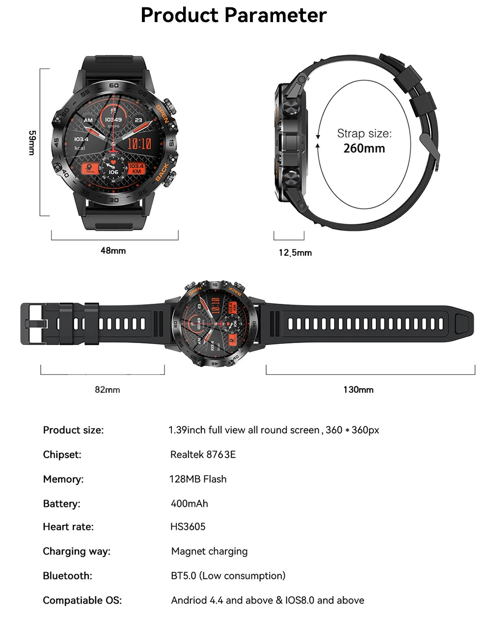 MEVADEN Steel 1.39 Bluetooth Call Smart Watch Men