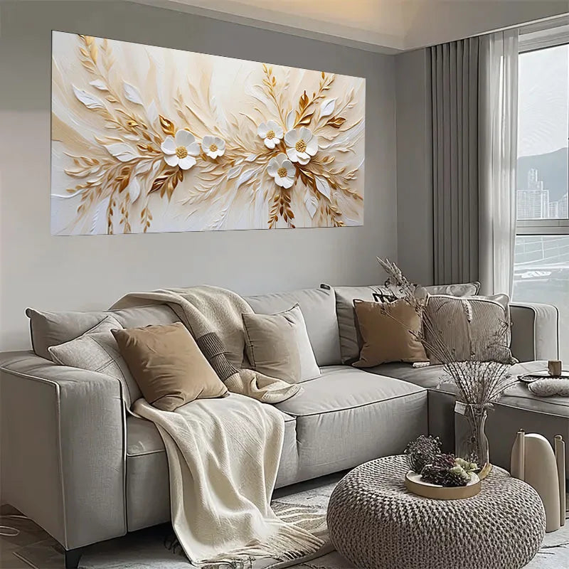 Abstract Golden White Flower Poster and Prints, Canvas