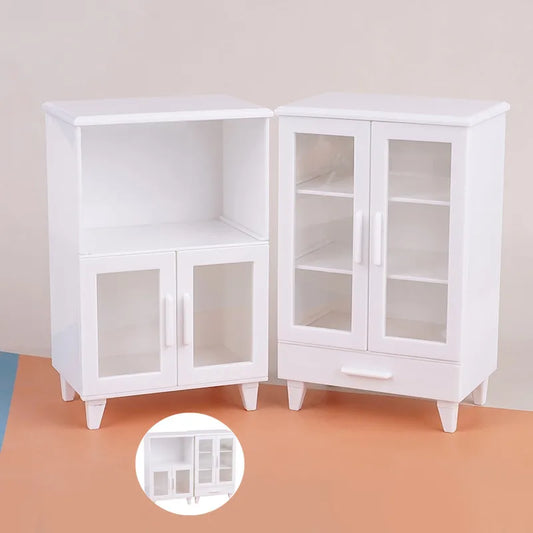2Pcs/set Miniature White Cupboard Display Cabinet Storage Lockers