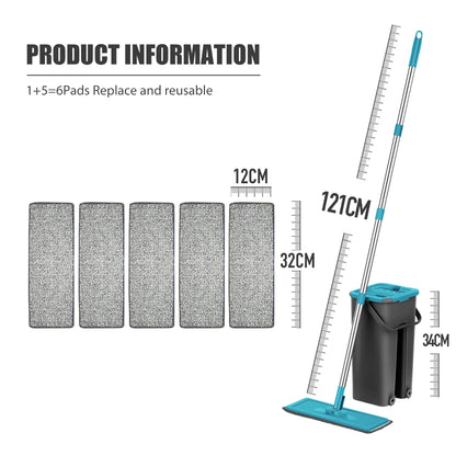 Hand Free Flat Floor Mop And Bucket Set