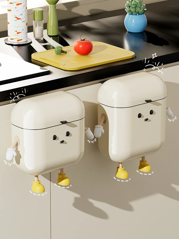 9L/12L DIY Cream-Colored Wall-mounted Kitchen Trash Can with