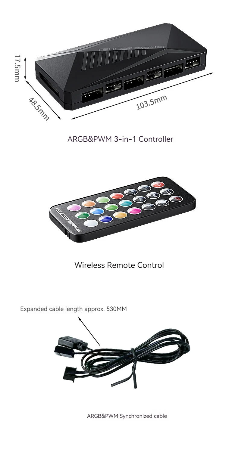 TEUCER 3 in 1 Fan Hub 4Pin PWM
