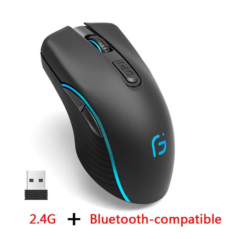 Rechargeable Computer Mouse Dual Mode Bluetooth+2.4Ghz Wireless USB