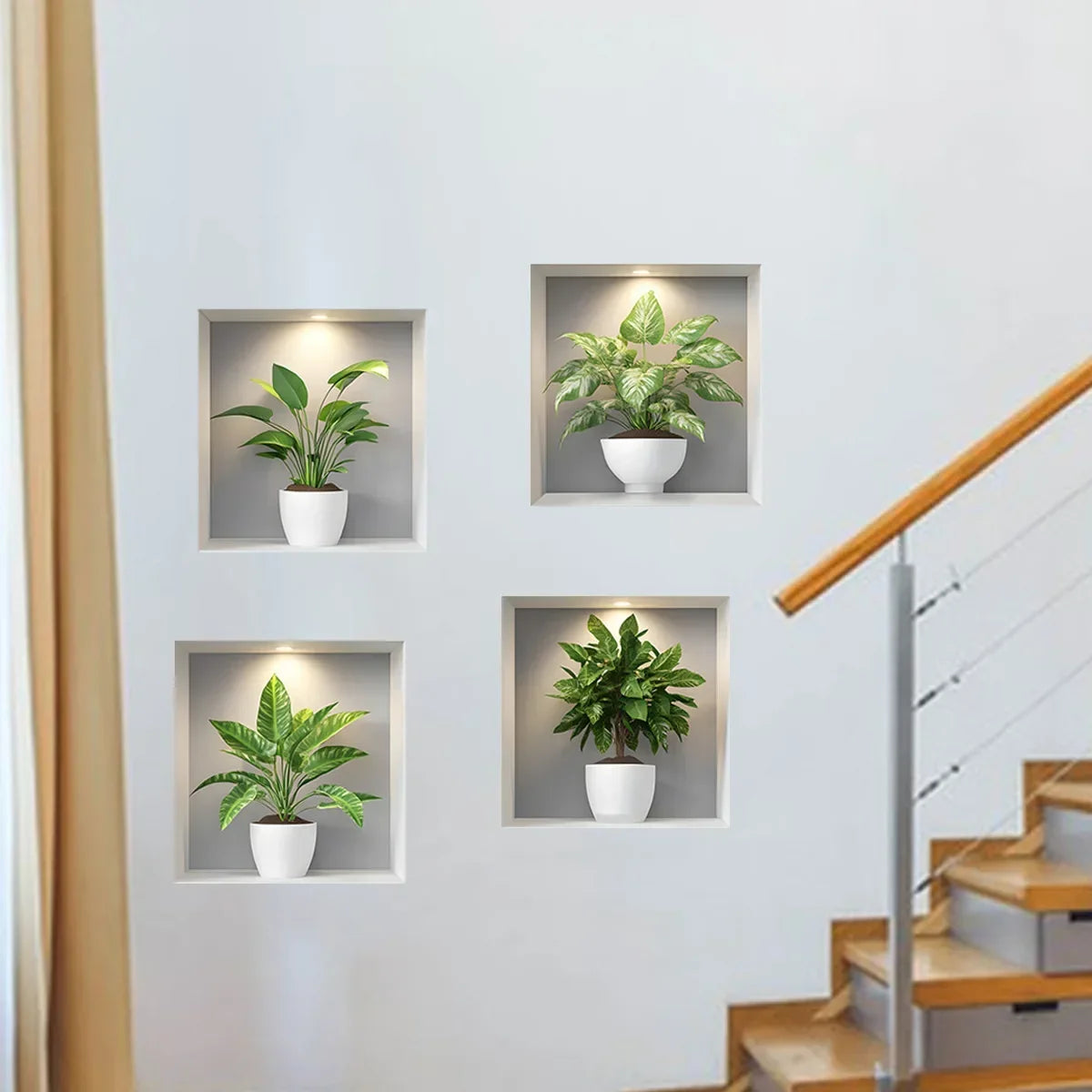 4PCS Tropical Green Plant Wall Stickers for Bedroom