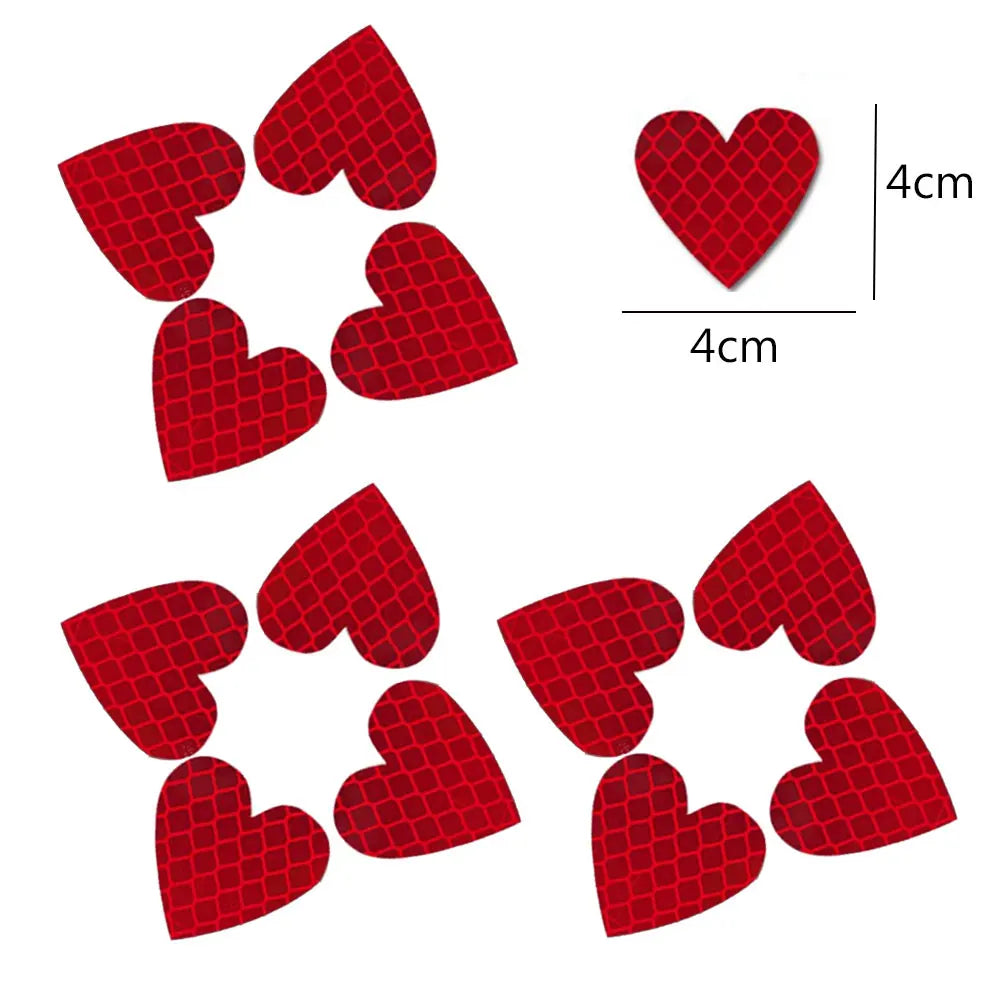 12pcs Heart Shape Reflective Car Stickers Night Warning