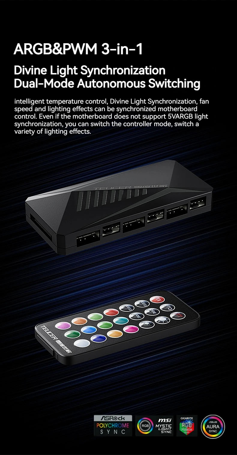 TEUCER 3 in 1 Fan Hub 4Pin PWM