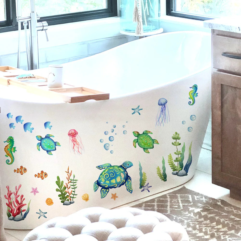 Cartoon Sea Turtle Seahorse Wall Stickers Kids Room