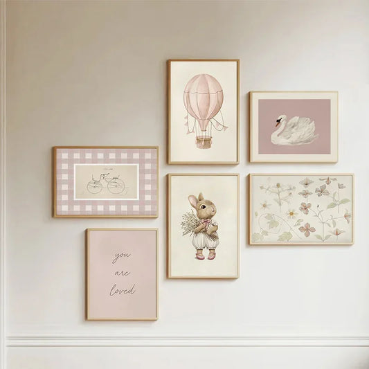 Pink Nursery Gallery Art Wall Poster Vintage Kids